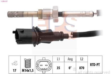 Датчик температуры выпускных газов Fiat Bravo II 1.4/1.9D 06-14/Stilo 1.9D 01-08 EPS 1.220.127