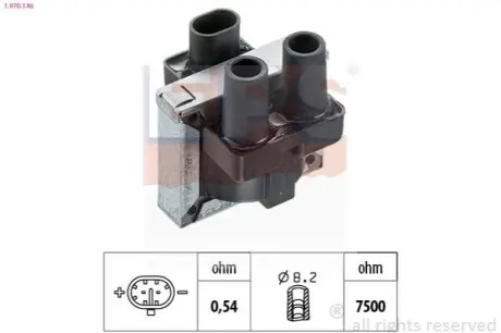 FIAT Катушка зажигания Alfa Romeo 33,Doblo,Palio,Punto,Tempra,Tipo 1.1/2.0 91- EPS 1.970.146 Купить в Украине