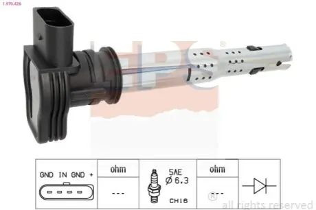 Котушка запалювання Audi A3/A4/A5/A6/Q3/Q5/Skoda Octavia II/SuperB II/VW Golf/Jetta/Passat/T5/T6 04 EPS 1.970.426 Купити в Україні