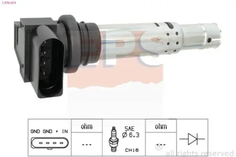 Катушка VW Passat/Skoda Octavia/Seat Toledo 1.2-1.6 98- 12V EPS 1.970.474 Купить в Украине