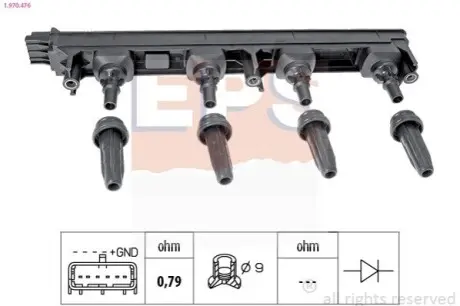 Катушка зажигания Citroen C4, C5// Peugeot 307-807 2.0 16V 09.04- EPS 1.970.476 Купить в Украине