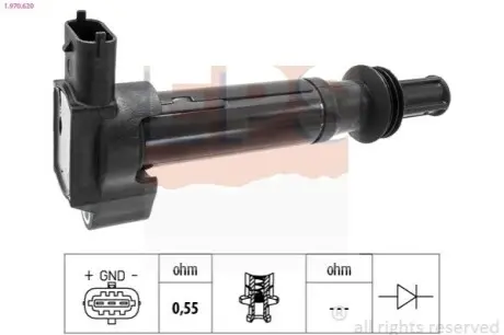 Катушка зажигания Citroen C3 1.2THP/C4 Cactus 1.2VTi/Peugeot 2008 1.2THP 15-/3008 1.2THP 16-/Partner 1.2THP 16- EPS 1.970.620 Купить в Украине