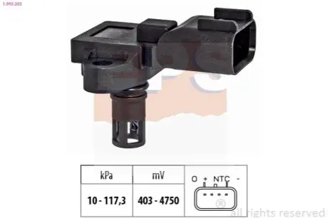 Датчик давления впускного коллектора Ford B-Max 1.4/1.4LPG 12-/Fiesta VI 1.4/1.4LPG 08- EPS 1.993.203 Купить в Украине