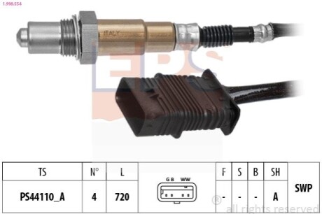 BMW Лямбда-зонд 1 F20,3 E90/F30,5 F10,7 F01,X3 F25,X5 E70 3.0 06- EPS 1.998.554