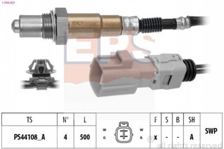 Лямбда-зонд (4 конт.) Toyota CH-R 1.2/1.8 16-/Corolla 1.6/1.8 19-/Highlander 3.5 19-/Prius 1.8 15- EPS 1.998.602 (фото 1)