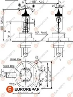 Автолампа H4 12V 60/55W P43t Pure Light EUROREPAR 1616431180 Купити в Україні