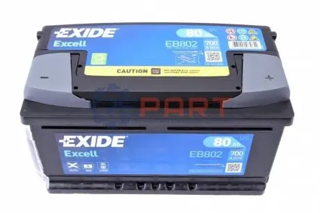 Акумуляторна батарея 80Ah/700A (315x175x175/+R/B13) Excell EXIDE EB802 Купити в Україні