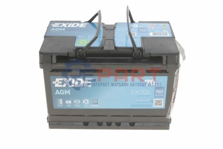 Аккумулятор 70Ah-12v AGM (278х175х190), R, EN760 EXIDE EK700 (фото 1)