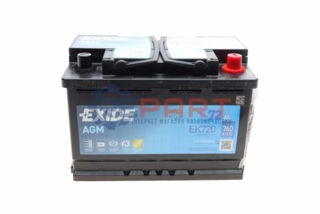 Аккумулятор 72Ah-12v AGM (278х175х190),R,EN760 EXIDE EK720 (фото 1)