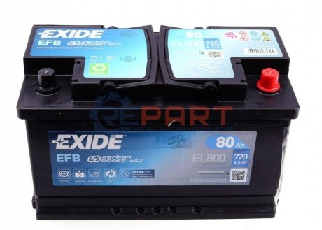 Аккумулятор 80Ah-12v EFB (315х175х190), R, EN800 EXIDE EL800 (фото 1)
