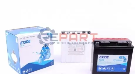 Акумуляторна батарея 12Ah/190A (150x70x145/+L/B0) (AGM) (мото) (сухозаряджений) EXIDE ET14B-BS Купити в Україні