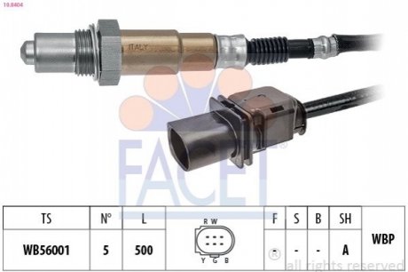 Лямбда-зонд (5 конт./500 мм)) Trafic 2.0dCi 06-/Master 2.5dCi 06-/Crafter 2.0TDI 11-/Doblo 2.0D 10- FACET 10.8404 (фото 1)