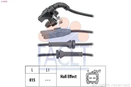 Датчик ABS Citroen C4, C4 I, C4 II, DS4/Peugeot 307, 308 04- задний Л/Пр FACET 21.0063 Купить в Украине