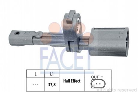 Датчик ABS Audi A3/Skoda OCTAVIA III/VW CADDY III,GOLF VI, VII 09-задний Л/Пр FACET 21.0134 (фото 1)