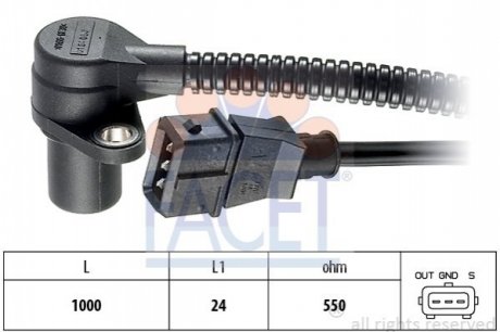 Датчик колінвала Opel Astra F/Omega B/Vectra A 1.8/2.0i 88-02 FACET 9.0164 (фото 1)