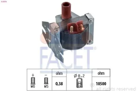 Котушка запалювання MB S-class (W126/W140/C140) 85-00 M102 (14V) FACET 9.6078 Купити в Україні