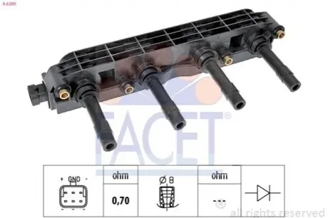 Котушка запалювання Opel Combo 1.6 05 FACET 9.6299 Купити в Україні