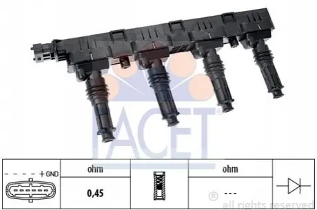Котушка запалювання Opel Combo/Astra G/H 1.4 16V 04-11 FACET 9.6300 Купити в Україні