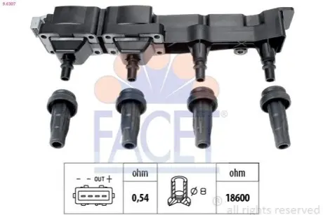 Котушка запалювання Citroen Berlingo/Peugeot Partner 1.6 08 FACET 9.6307 Купити в Україні