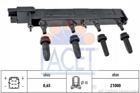 Котушка запалювання Fiat Scudo/Peugeot Expert 2.0 00-06 FACET 9.6308 Купити в Україні