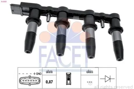 Котушка запалювання Opel Astra/Zafira 1.6-1.8 05 FACET 96350 Купити в Україні