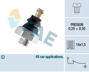 Датчик тиску масла (0,25-0,5Бар, 1 pin, чорн) MERCEDES 190 (W201), G (W460), MB (W631), T1 (601), T1 (601, 611), T1 (B601), T1 (B602) 1.8-3.0D 04.77-02.96 FAE 10250