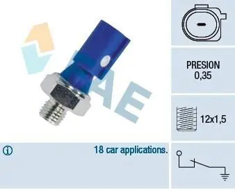 Датчик тиску масла (0,35Бар, 1 pin, чорн) MERCEDES A (W169), B SPORTS TOURER (W245) MITSUBISHI COLT VI SMART FORFOUR, FORTWO 0.8D-2.0CNG 08.04 FAE 12841