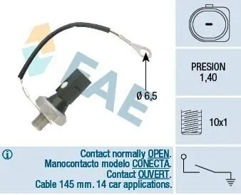 Датчик тиску масла (1,4Бар, 1 pin, чорн) AUDI A4 B7, A6 C6 2.4/3.2 05.04-05.09 FAE 12896