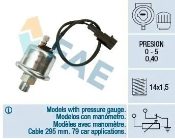 Датчик тиску масла (0,4Бар, 2 pin, чорн) OPEL CALIBRA A, CORSA A, CORSA A TR, FRONTERA A, FRONTERA A SPORT, FRONTERA B, KADETT E, OMEGA A, SENATOR B, VECTRA A 1.2-3.6 09.82-07.04 FAE 14010