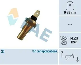 Датчик температури охолоджуючої рідини (кількість контактів: 1, чорн) SUBARU JUSTY I, REX II, REX III SUZUKI ALTO I, ALTO II, CARRY, SAMURAI, SJ413, SUPER CARRY, SWIFT, SWIFT I 0.7-2.0 11.80-12.04 FAE 31630