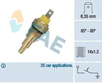 Термовимикач вентилятора MITSUBISHI COLT I, COLT II, CORDIA, GALANT V, LANCER III, TREDIA 1.2-2.0 12.78-12.91 FAE 37630