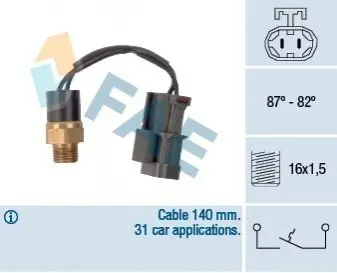 Термовимикач вентилятора NISSAN 100NX, 200SX, PRIMERA, SUNNY II, SUNNY III 1.4-2.0 06.86-03.00 FAE 37760