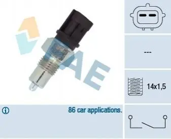Вимикач світла задній хід FIAT SEDICI NISSAN PIXO OPEL AGILA A, AGILA B SUZUKI ALTO VII, GRAND VITARA II, IGNIS I, IGNIS II, JIMNY, KIZASHI, LIANA, SPLASH, SWIFT III, SWIFT IV, SX4 05.00 FAE 40835