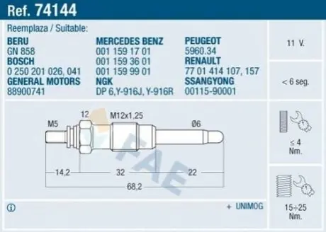 Свеча накаливания FAE 74144