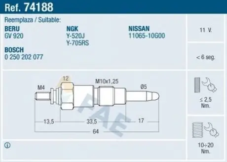 Свеча накаливания FAE 74188
