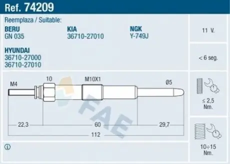 Свеча накаливания FAE 74209