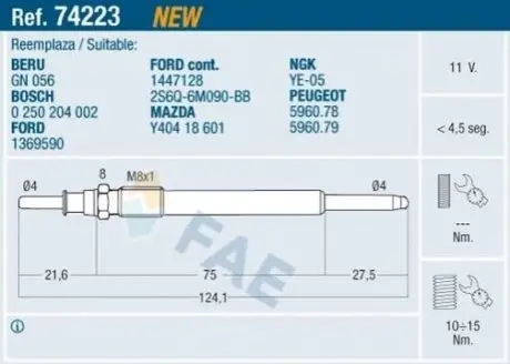 Свічка розжарювання Citroen Berlingo/Fiat Scudo/Peugeot Partner 1.6HDi 07 FAE 74223