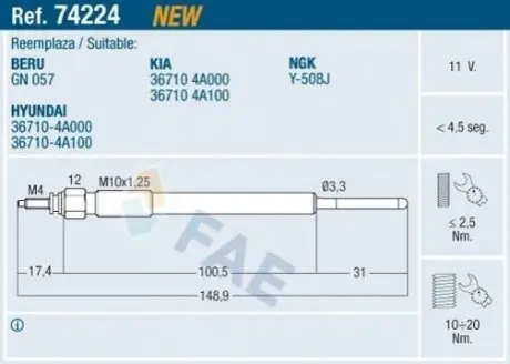Свеча накаливания FAE 74224