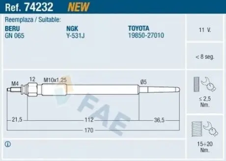 Свеча накаливания FAE 74232