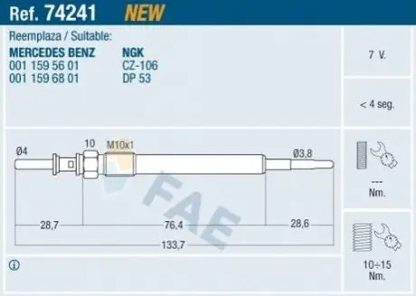 Свеча накаливания FAE 74241