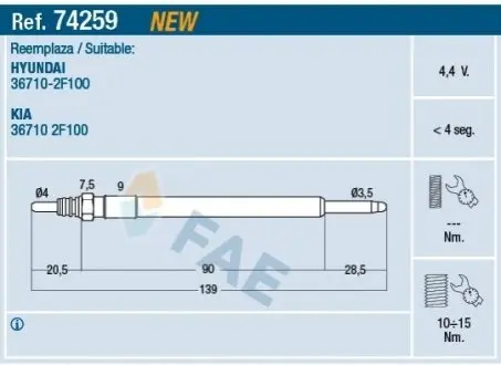 Свічка розжарювання FAE 74259