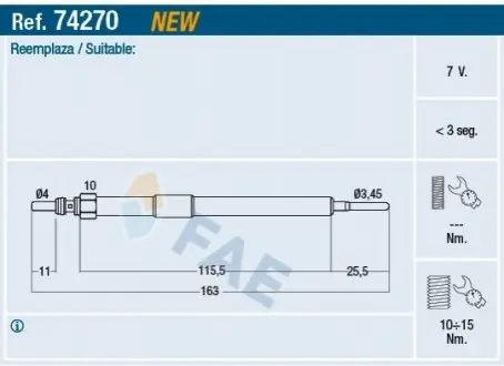 Свічка розжарювання Renault Master 2.3/3.0dci/Trafic 2.0dci FAE 74270