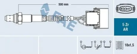 Лямбда-зонд (кількість дротів 6, 500мм) OPEL SIGNUM, VECTRA C, VECTRA C GTS, ZAFIRA B 2.2 05.03-12.12 FAE 75015 Купити в Україні