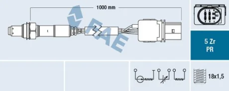 Лямбда-зонд (кількість дротів 6, 1000мм) AUDI A4 B7 2.0D 11.04-06.08 FAE 75045