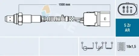 Лямбда-зонд (кількість дротів 5, 1500мм) AUDI A3, A4 B5, A4 B6, A4 B7, A6 C5, A8 D3, TT BENTLEY CONTINENTAL, CONTINENTAL FLYING SPUR SEAT EXEO, EXEO ST, IBIZA III, LEON 1.4-6.0 11.94-12.17 FAE 75351