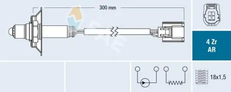 Лямбда-зонд (кількість дротів 4, 300мм) MAZDA MX-5 III 1.8/2.0 03.05-12.14 FAE 75624