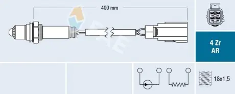 Лямбда-зонд (кількість дротів 4, 400мм) VOLVO S60 II, S80 II, S90 II, V40, V60 I, V70 III, V90 II, XC60 I, XC60 II, XC70 II, XC90 II 2.0D 09.13-12.22 FAE 75630