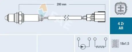 Лямбда-зонд (кількість дротів 4, 200мм) SUBARU LEGACY IV, OUTBACK, TRIBECA TOYOTA LAND CRUISER PRADO 3.0/3.6/4.0 12.02 FAE 75649