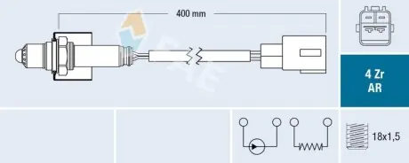 Лямбда-зонд (кількість дротів 4, 400мм) TOYOTA PRIUS 1.5H 09.03-12.09 FAE 75654