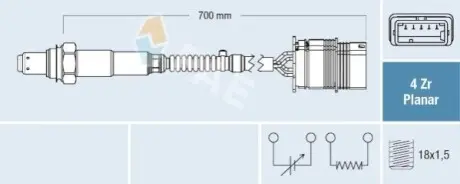 Лямбда-зонд (кількість дротів 4, 700мм) BMW 1 (E82), 1 (E88), 1 (F20), 1 (F21), 2 (F22, F87), 3 (E90), 3 (E91), 3 (E92), 3 (E93), 3 (F30, F80), 3 (F31), 3 GRAN TURISMO (F34) 3.0/3.0H 03.06-07.19 FAE 77760